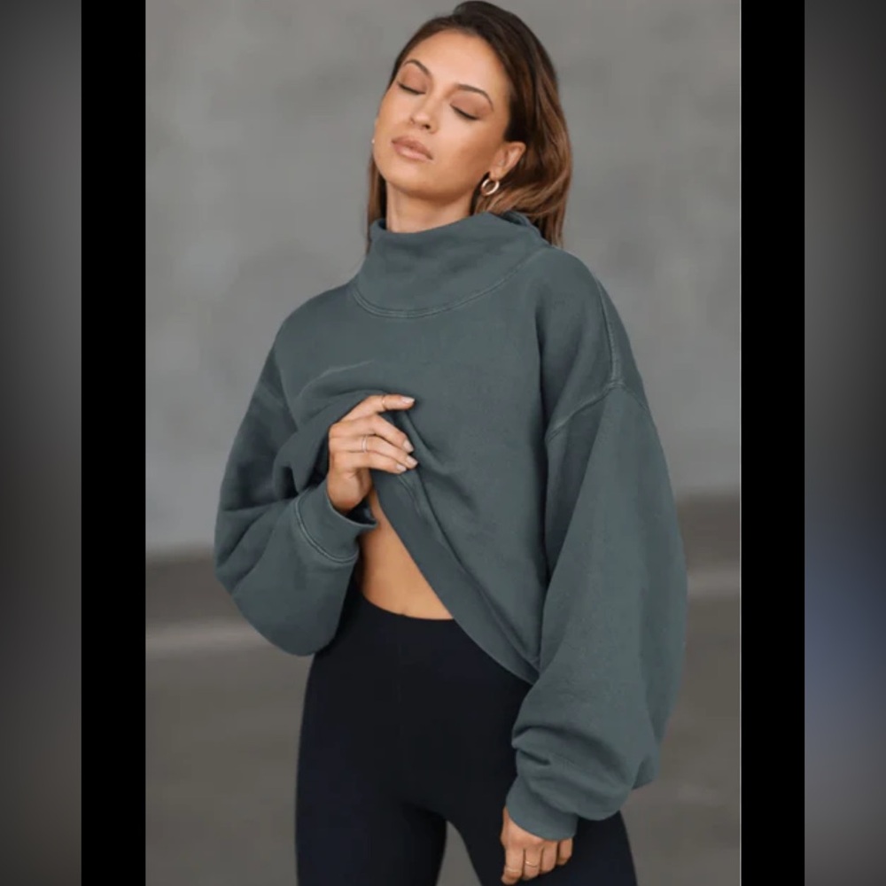 Joah brown split neck turtle neck sweatshirt